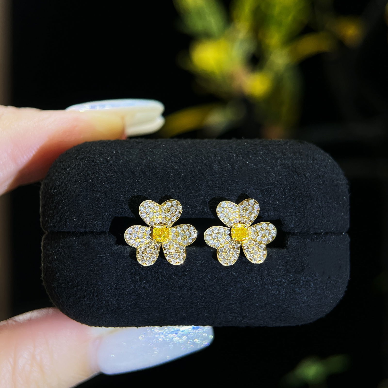 14k Gold 0.69 Ctw Natural Yellow Diamond & Diamond Earrings - 2