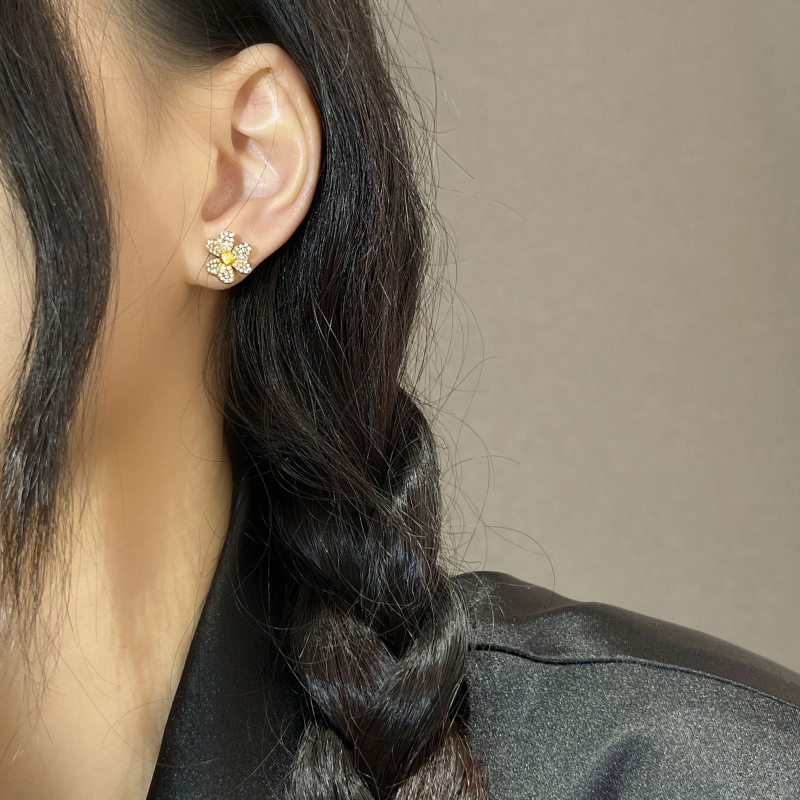 14k Gold 0.69 Ctw Natural Yellow Diamond & Diamond Earrings - 5