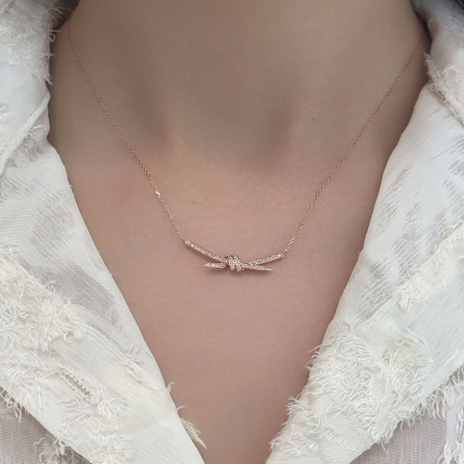 14k Gold 0.14 Ct Natural H Diamond Necklace - 3