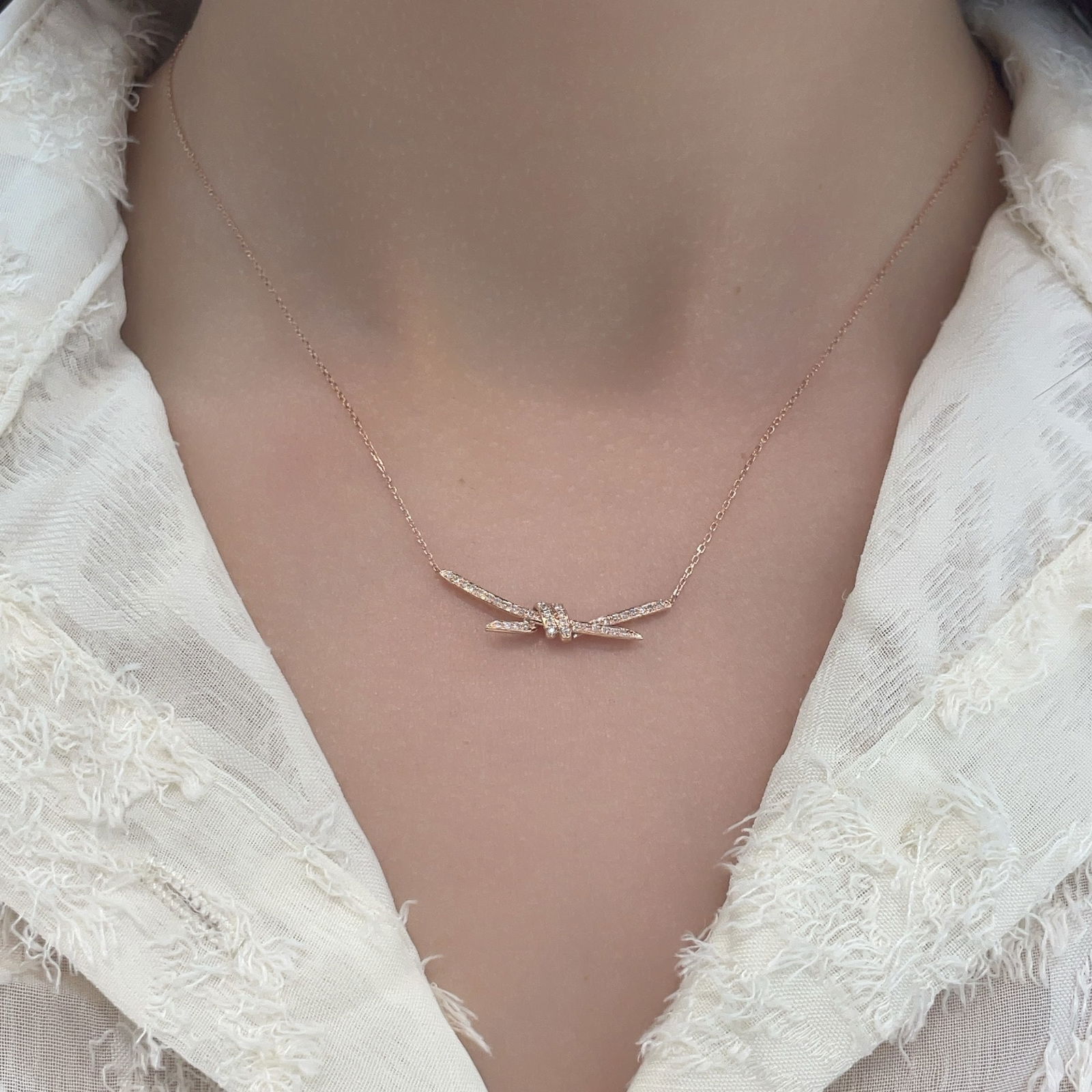 14k Gold 0.14 Ct Natural H Diamond Necklace - 5