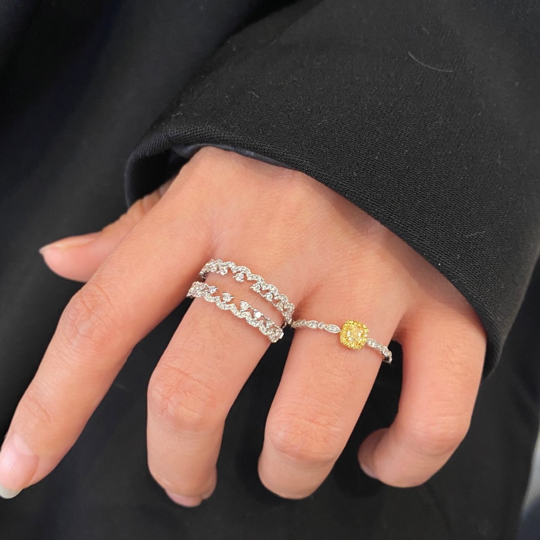 14k Gold 0.73 Ctw Natural Yellow Diamond & Diamond Ring - 6