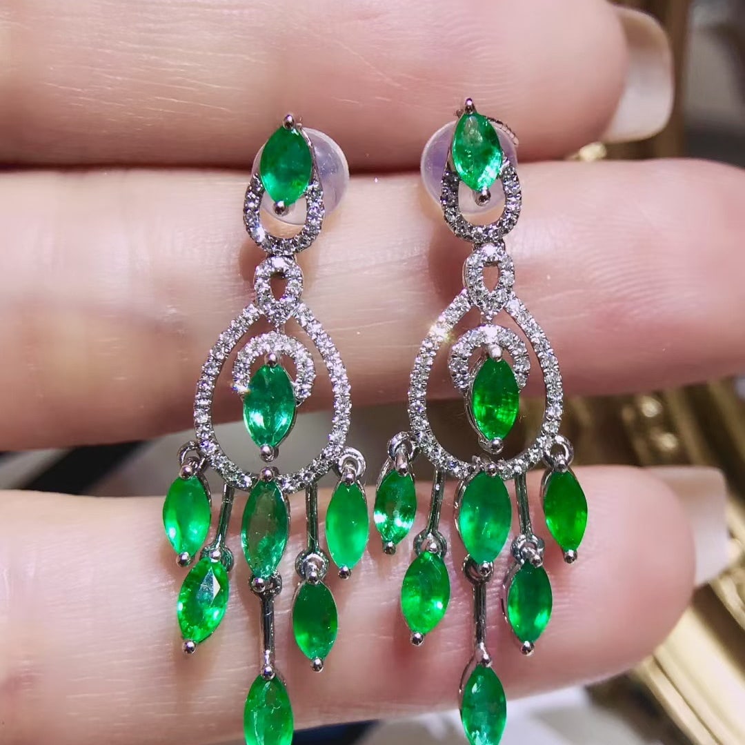 14k Gold 3.12 Ctw Natural Emerald & Diamond Earrings - 3