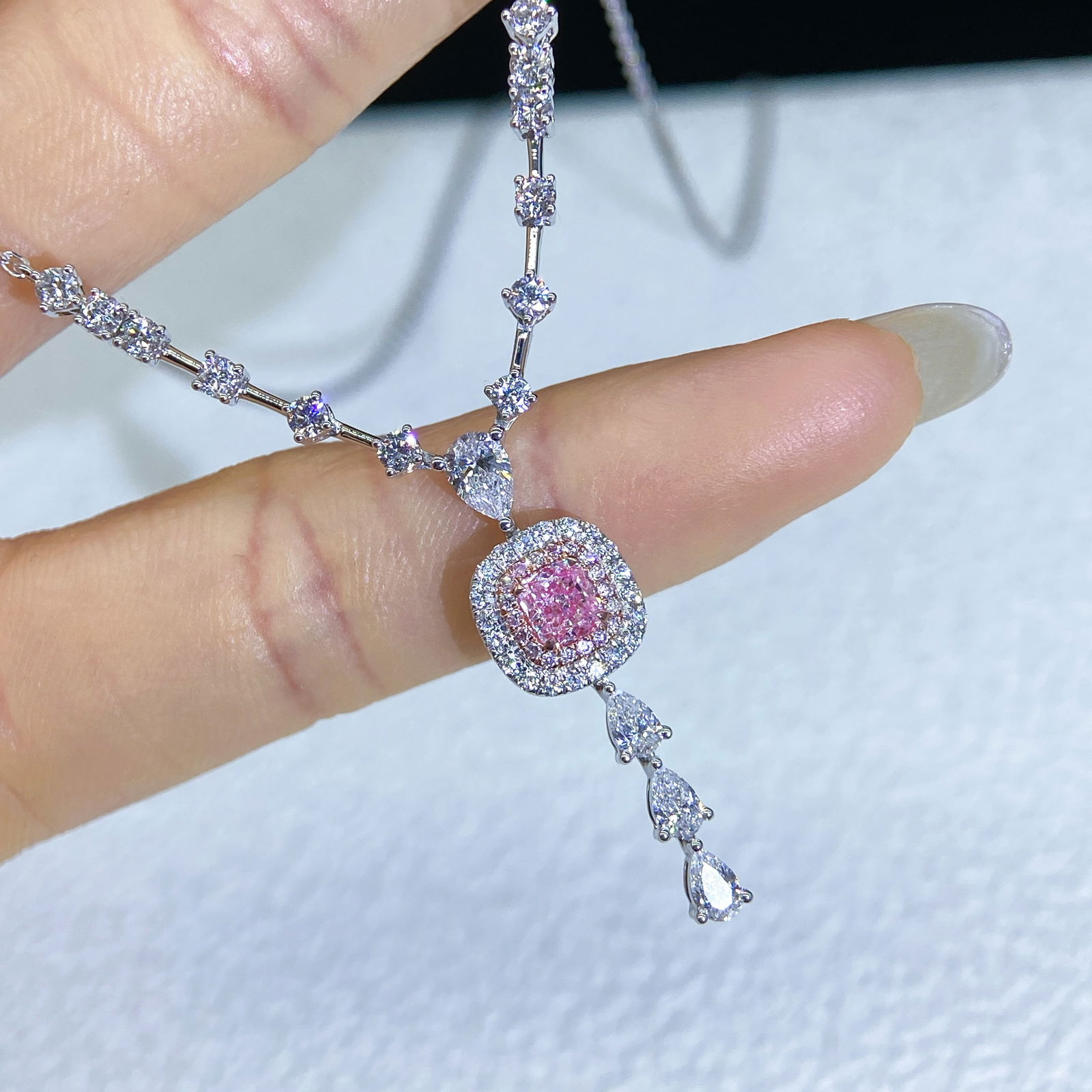 14k Gold 1.21 Ctw Natural Pink Diamond & Diamond Necklace - 6
