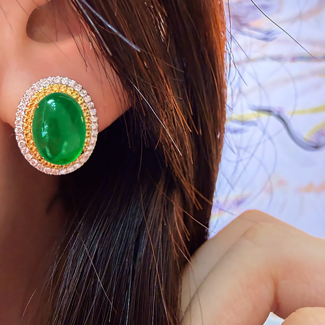 14k Gold 6.15 Ct Natural Emerald & Diamond Earrings - 6