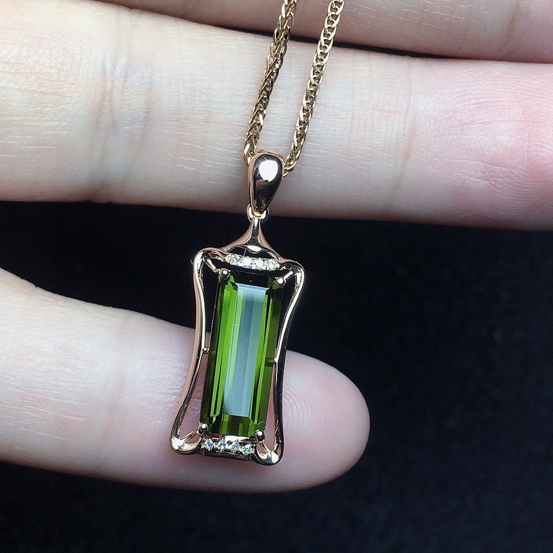 14k Gold 2.18 Ct Natural Tourmaline & Diamond Pendant( Without Chain ) (1 of 5)