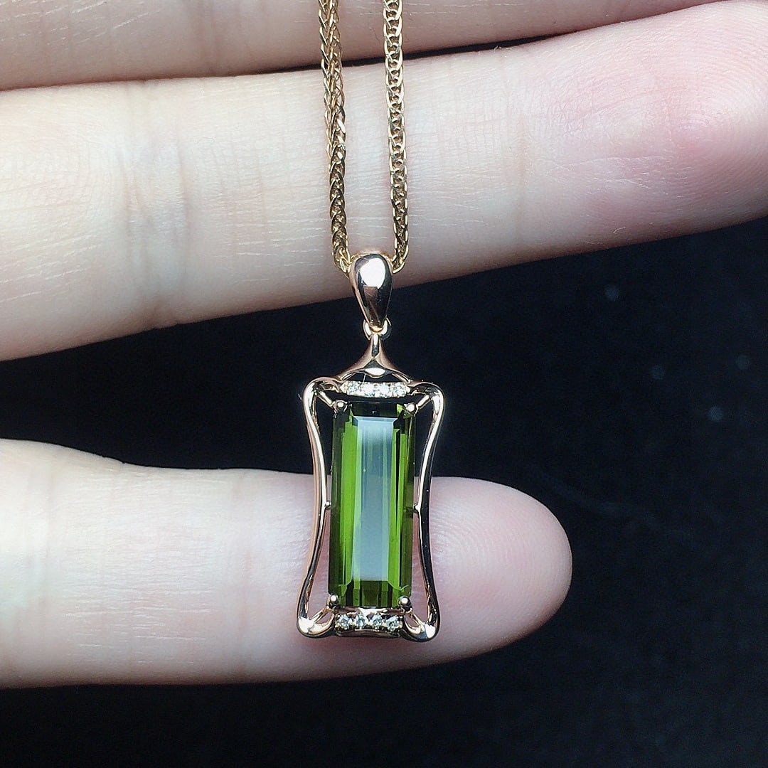 14k Gold 2.18 Ct Natural Tourmaline & Diamond Pendant( Without Chain ) - 3