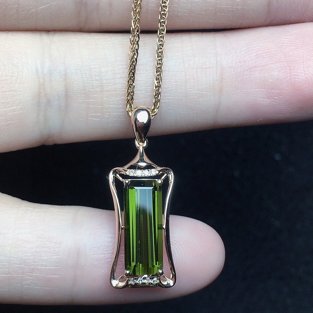 14k Gold 2.18 Ct Natural Tourmaline & Diamond Pendant( Without Chain ) - 4