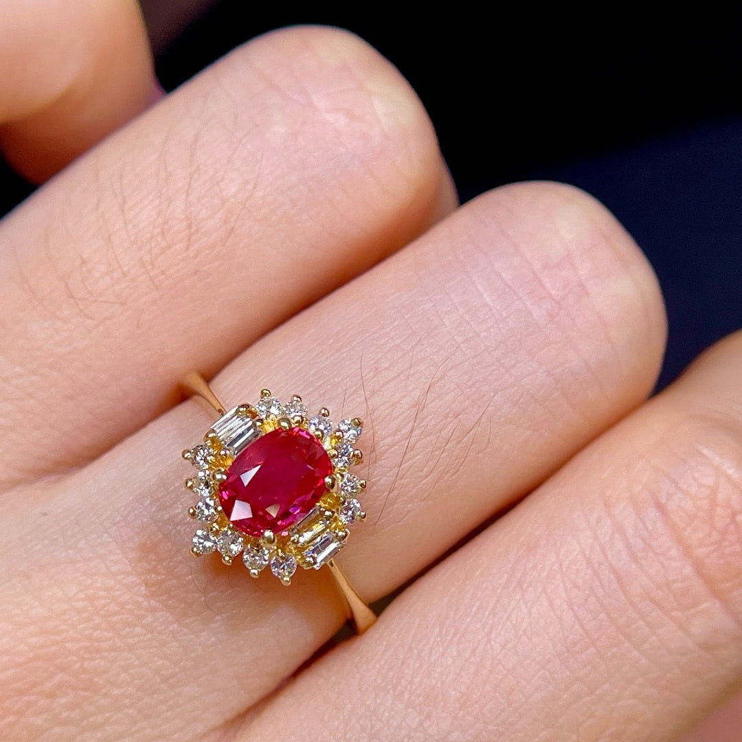 14k Gold 0.90 Ct Natural Ruby & Diamond Ring - 3