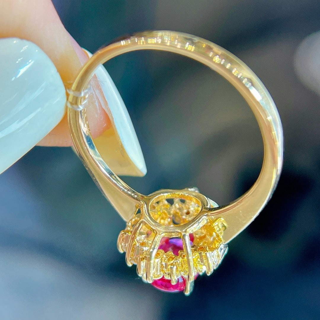 14k Gold 0.90 Ct Natural Ruby & Diamond Ring - 4