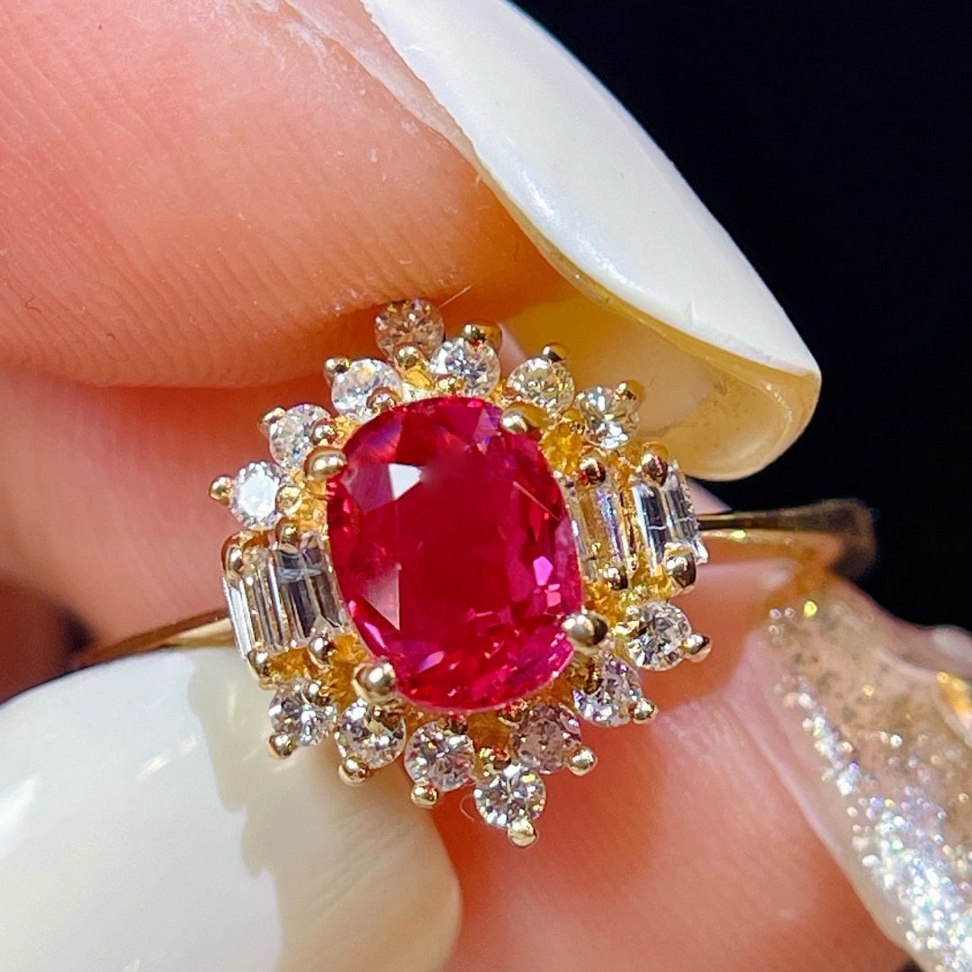 14k Gold 0.90 Ct Natural Ruby & Diamond Ring - 7
