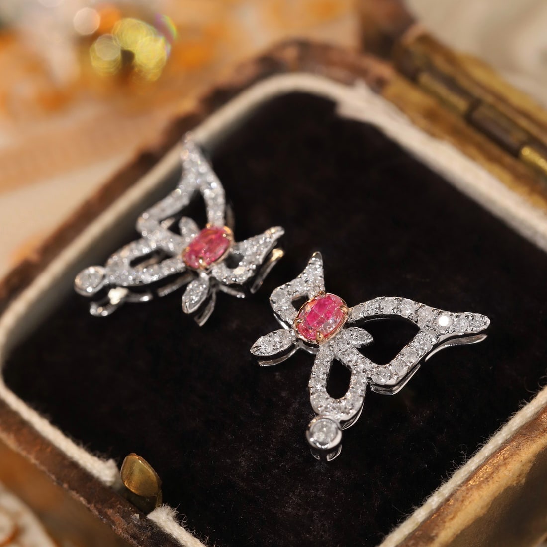 14k Gold 0.66 Ctw Natural Pink Diamond & Diamond Earrings - 2