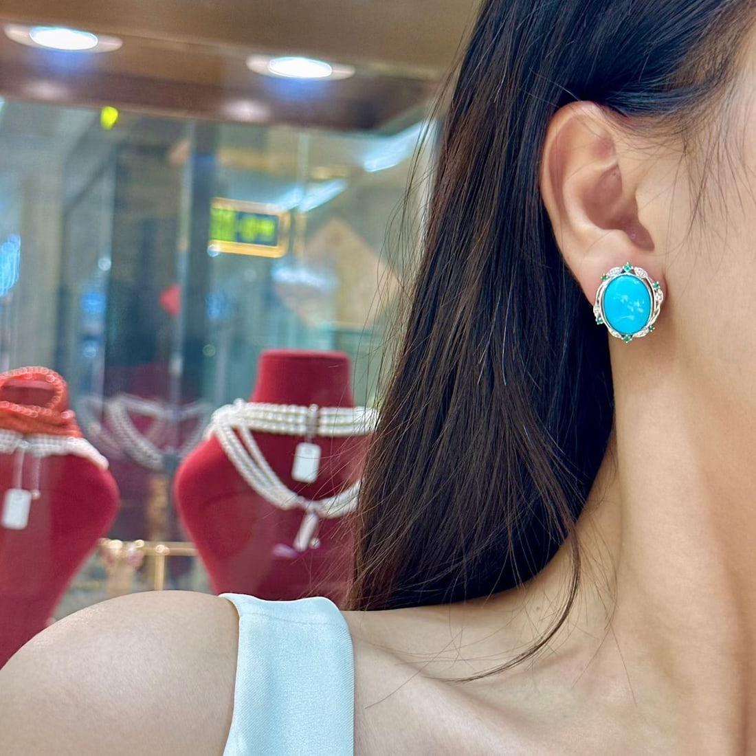 14k Gold 9.37 Ctw Natural Blue Turquoise & Emerald Earrings - 4