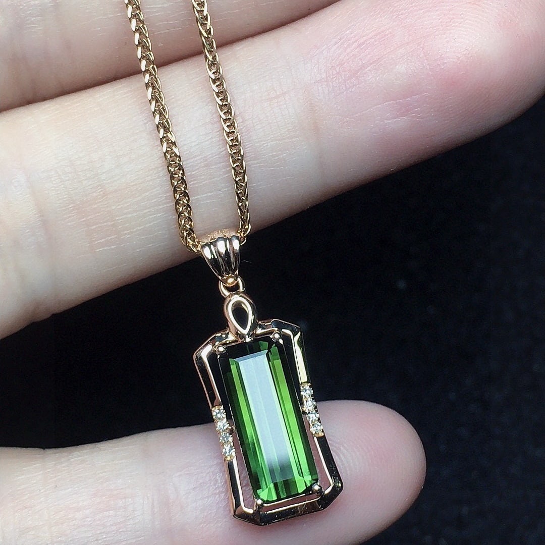 14k Gold 2.12 Ct Natural Tourmaline & Diamond Pendant( Without Chain ) - 4