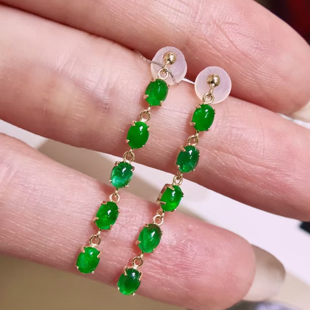 14k Gold 1.77 Ct Vivid Green Natural Emerald Earrings - 3