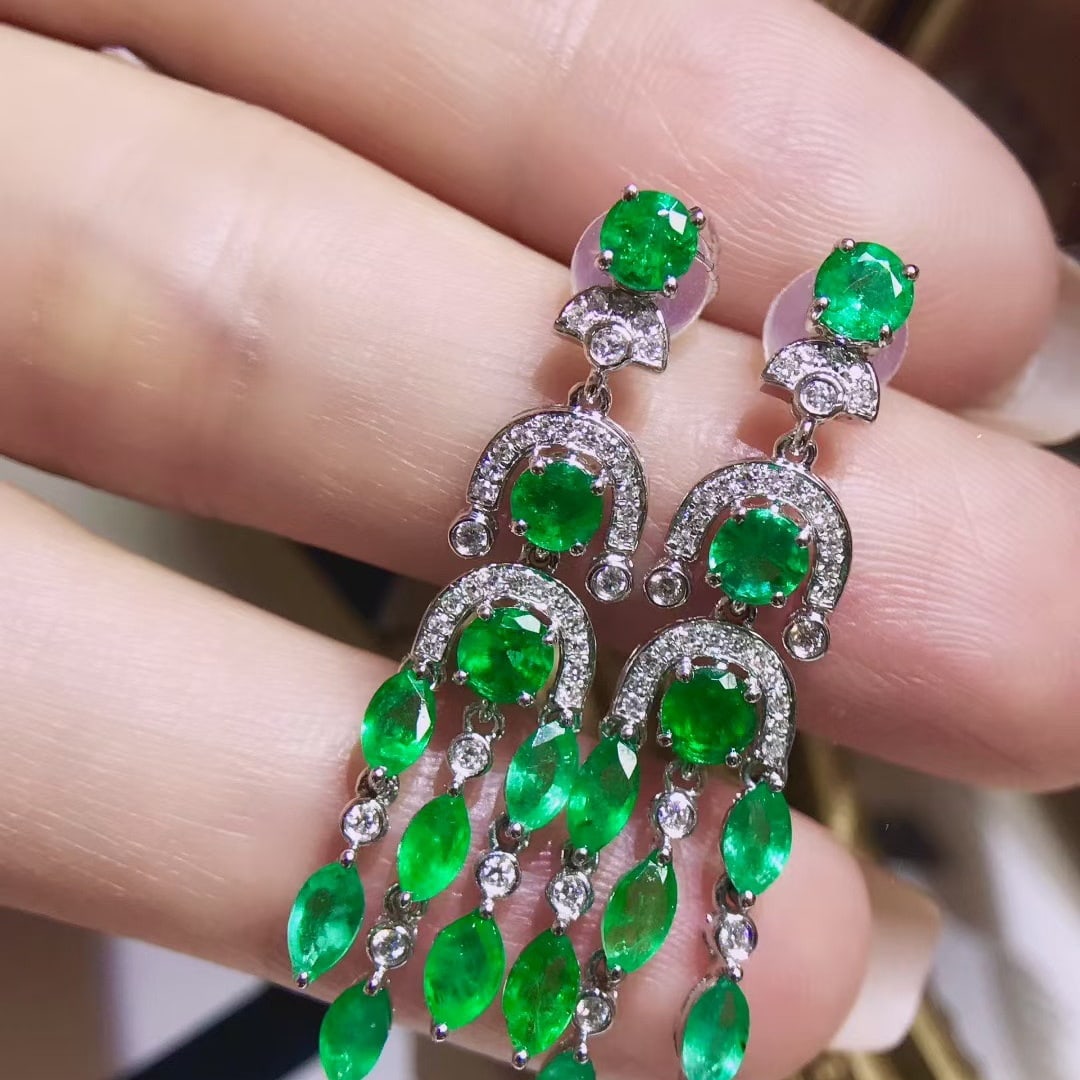 14k Gold 3.51 Ctw Natural Emerald & Diamond Earrings - 3