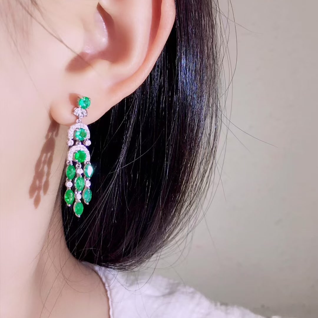 14k Gold 3.51 Ctw Natural Emerald & Diamond Earrings - 4