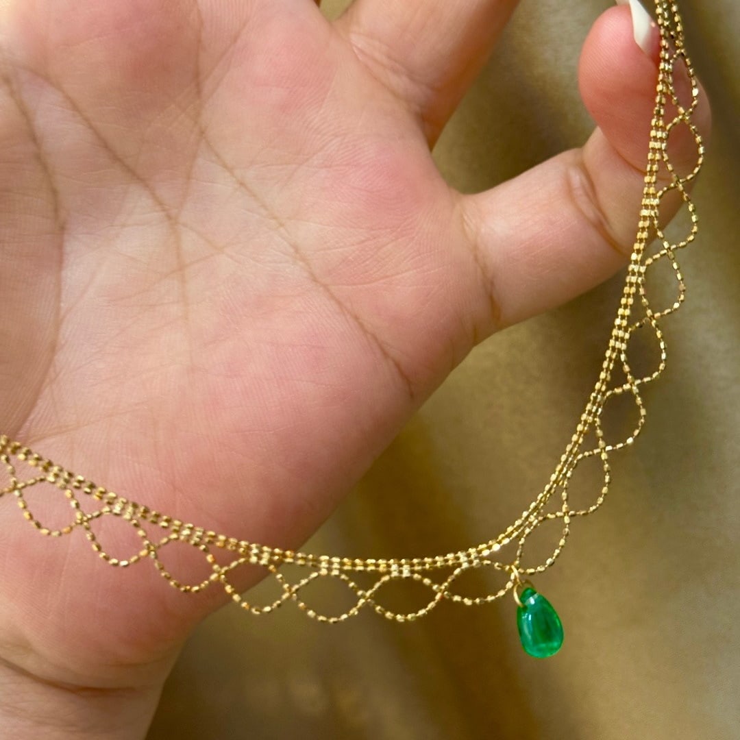 14k Gold 3 Ct Natural Emerald Necklace - 2