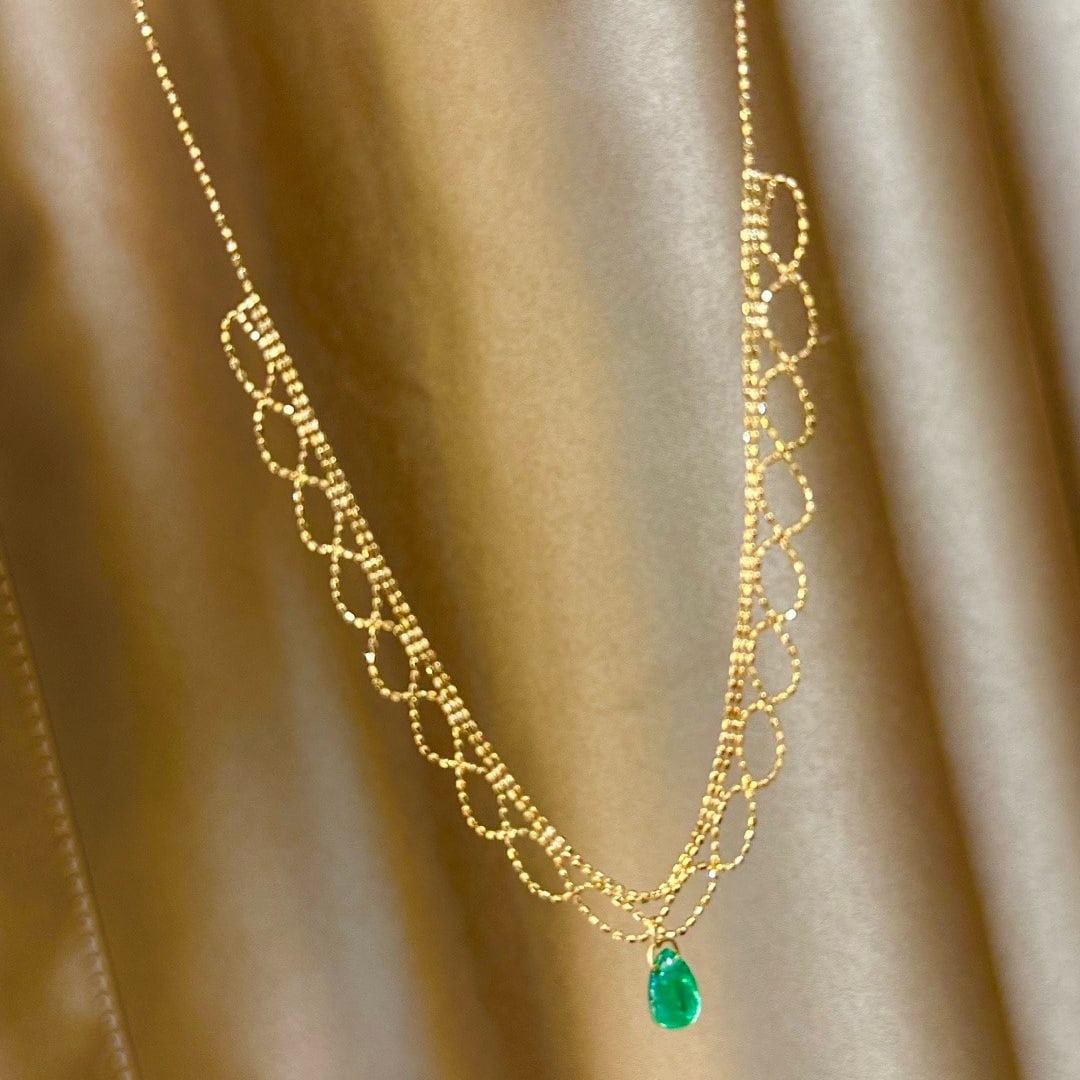 14k Gold 3 Ct Natural Emerald Necklace - 4