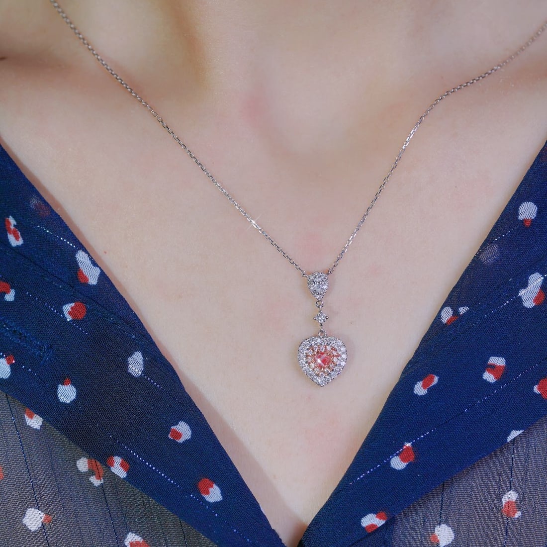 14k Gold 0.60 Ctw Natural Pink Diamond & Diamond Necklace - 7