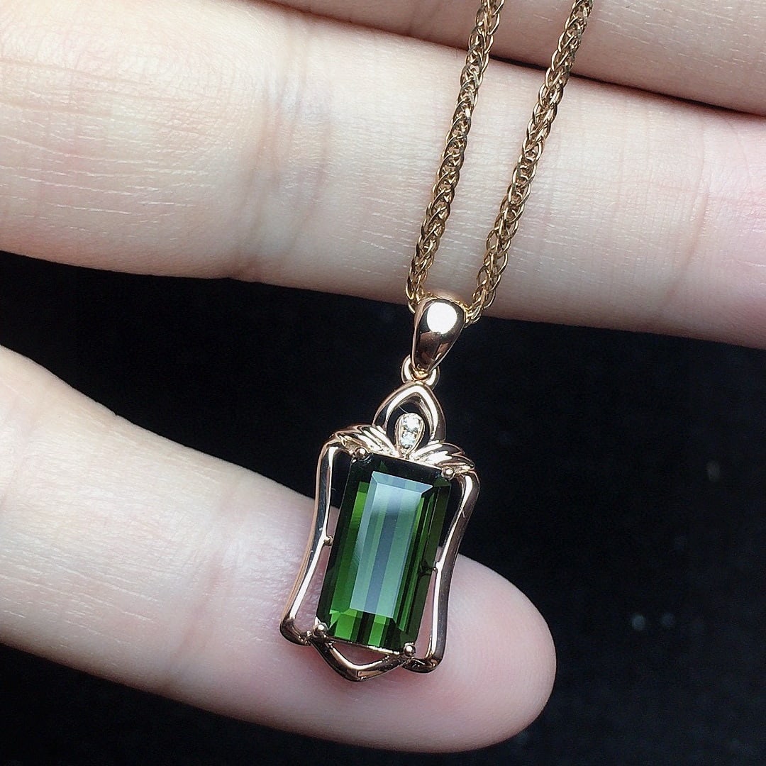 14k Gold 2.13 Ct Natural Tourmaline & Diamond Pendant( Without Chain ) - 2