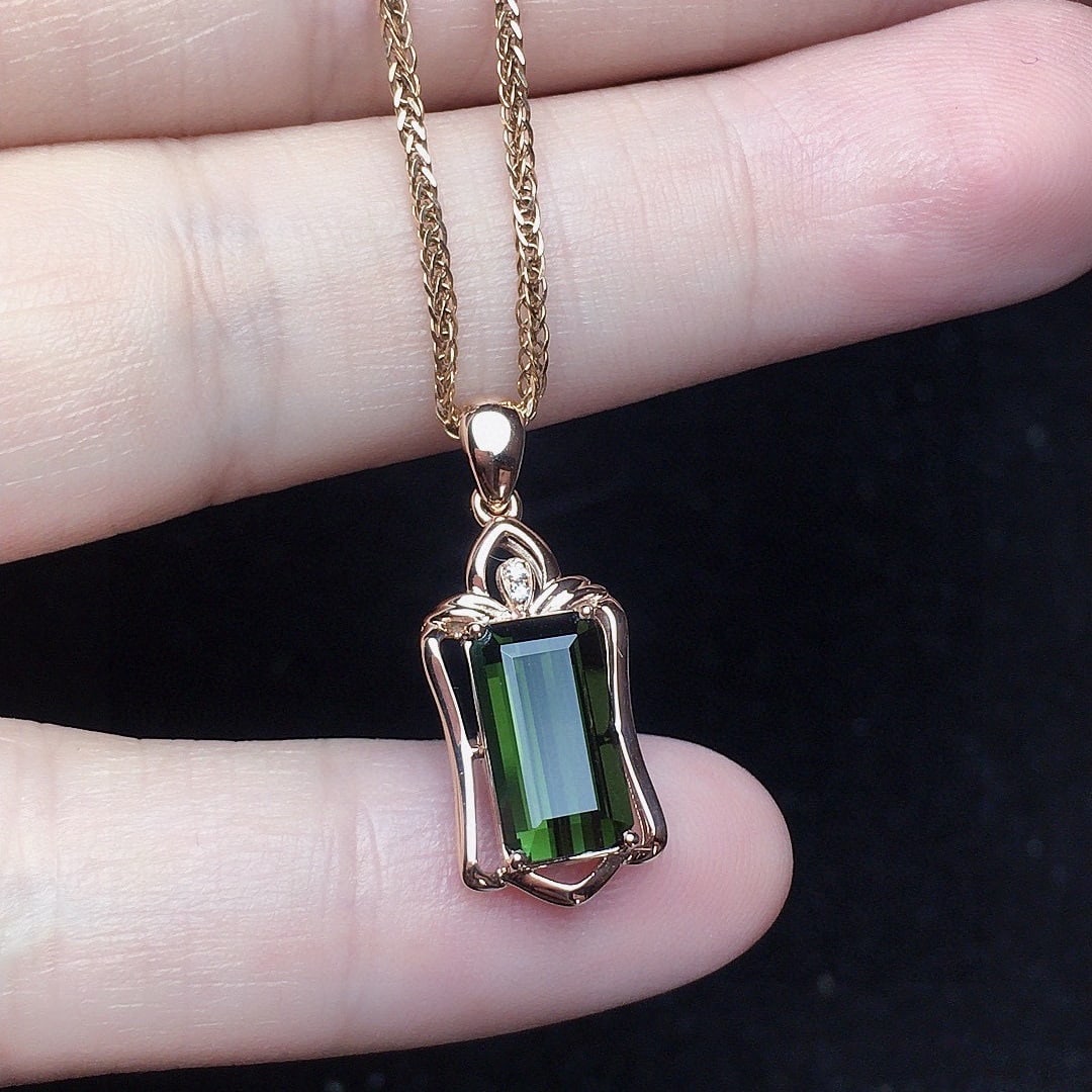 14k Gold 2.13 Ct Natural Tourmaline & Diamond Pendant( Without Chain ) - 3