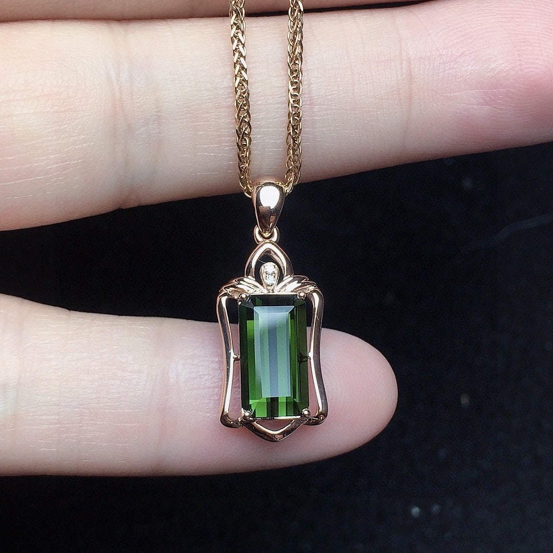 14k Gold 2.13 Ct Natural Tourmaline & Diamond Pendant( Without Chain ) - 4