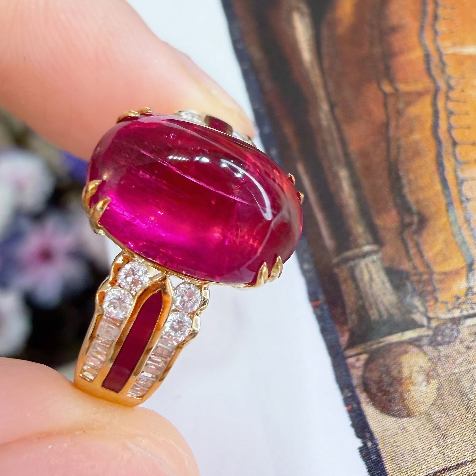 14k Gold 4.55 Ct Natural Tourmaline & Diamond Ring - 4