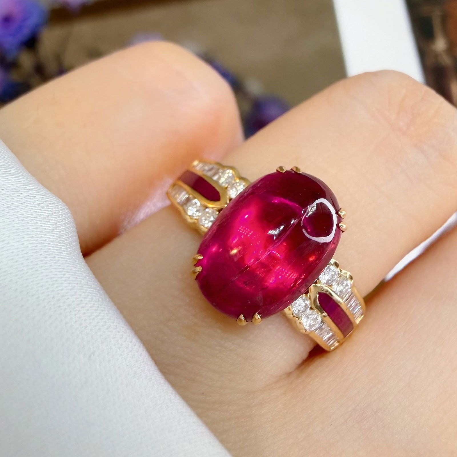 14k Gold 4.55 Ct Natural Tourmaline & Diamond Ring - 8