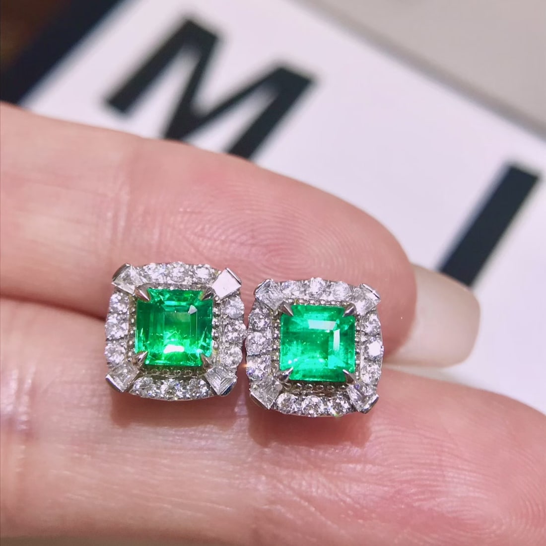 14k Gold 1.74 Ctw Natural Emerald & Diamond Earrings: Ref:231122435 // gold content:14k gold // main gemstone:emerald // shape:octagonal // carat weight:1. 21ct // color:green // treatment:natural // // adjacent gemstone 2 : diamond // shape:multiple //