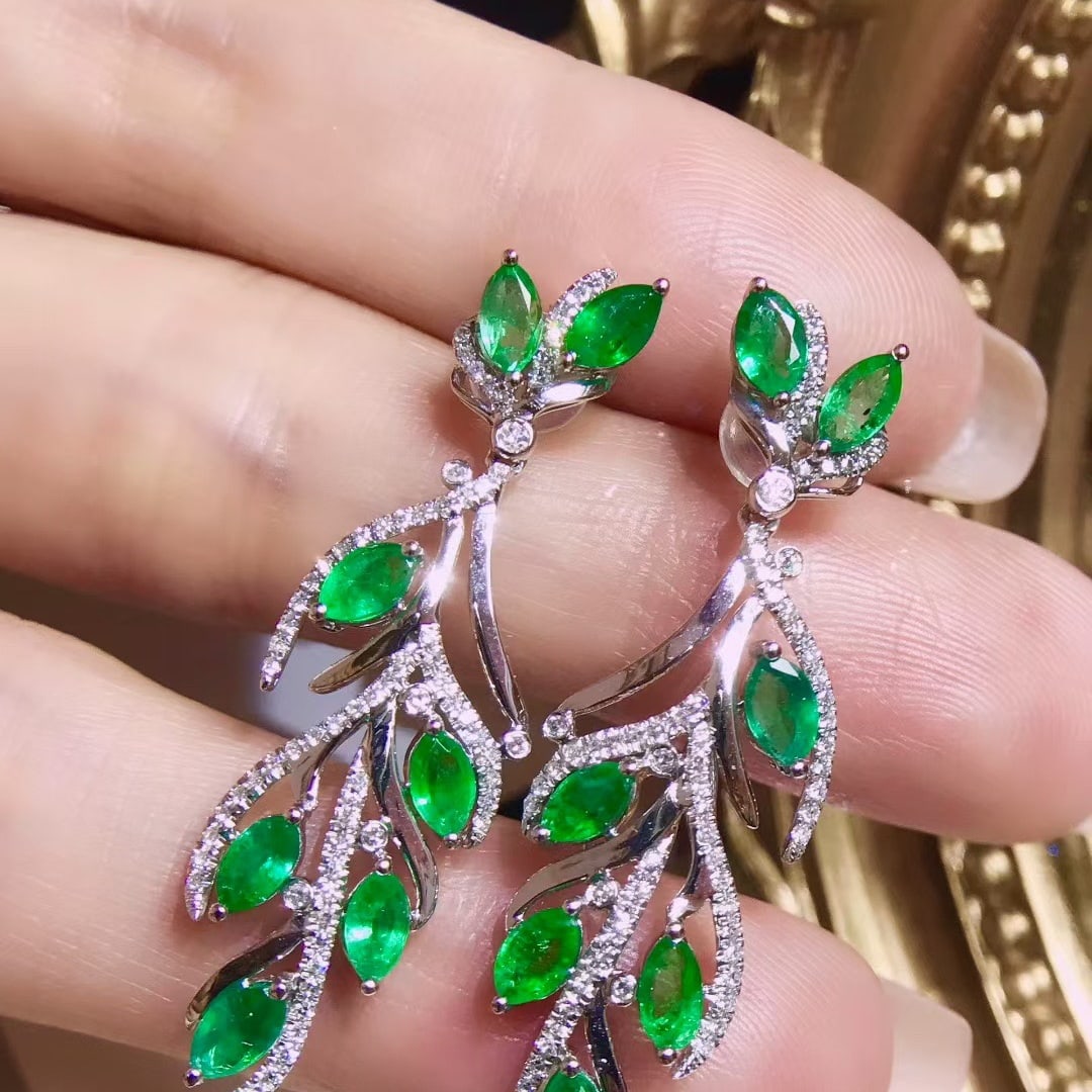 14k Gold 3.28 Ctw Natural Emerald & Diamond Earrings - 3