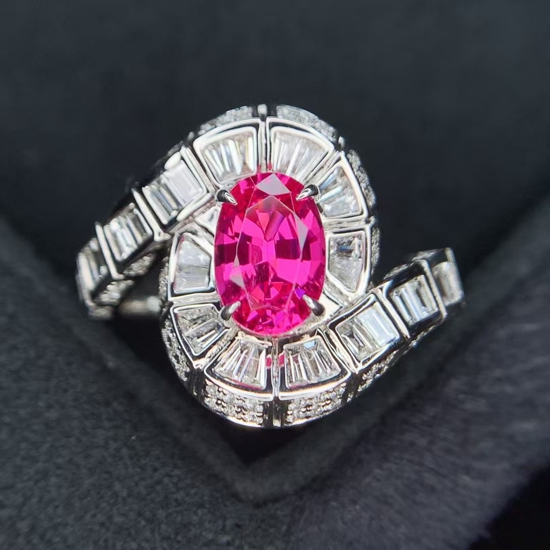14k Gold 2.25 Ctw Natural Spinel & Diamond Ring: Ref:230963040 // gold content:14k gold // ring size:7. 25us // // main gemstone:spinel // shape:oval // carat weight:1. 15ct // color:pink // treatment:natural // // adjacent gemstone 2 : diamond // s