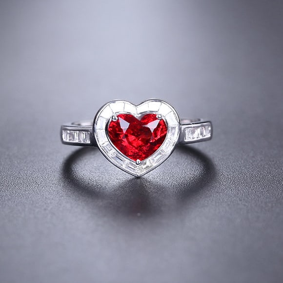 14k Gold 1.65 Ctw Natural Spinel & Diamond Ring: Ref:230974337 // gold content:14k gold // ring size:7. 25us // // main gemstone:spinel // shape:heart // carat weight:1. 25ct // color:red // treatment:natural // // adjacent gemstone 2 : diamond // s