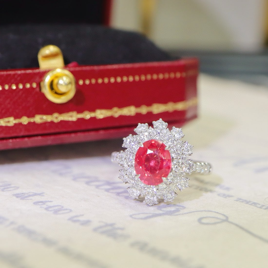 14k Gold 3.05 Ctw Natural Spinel & Diamond Ring: Ref:230979176 // gold content:14k gold // ring size:7. 25us // // main gemstone:spinel // shape:oval // carat weight:1. 76ct // color:red // treatment:natural // cut grade:g // // adjacent gemstone 2