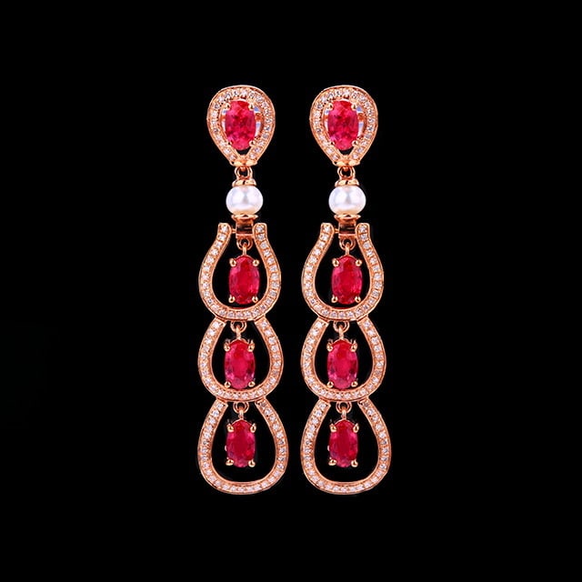 14k Gold 3.11 Ctw Natural Ruby & Diamond Earrings (1 of 6)