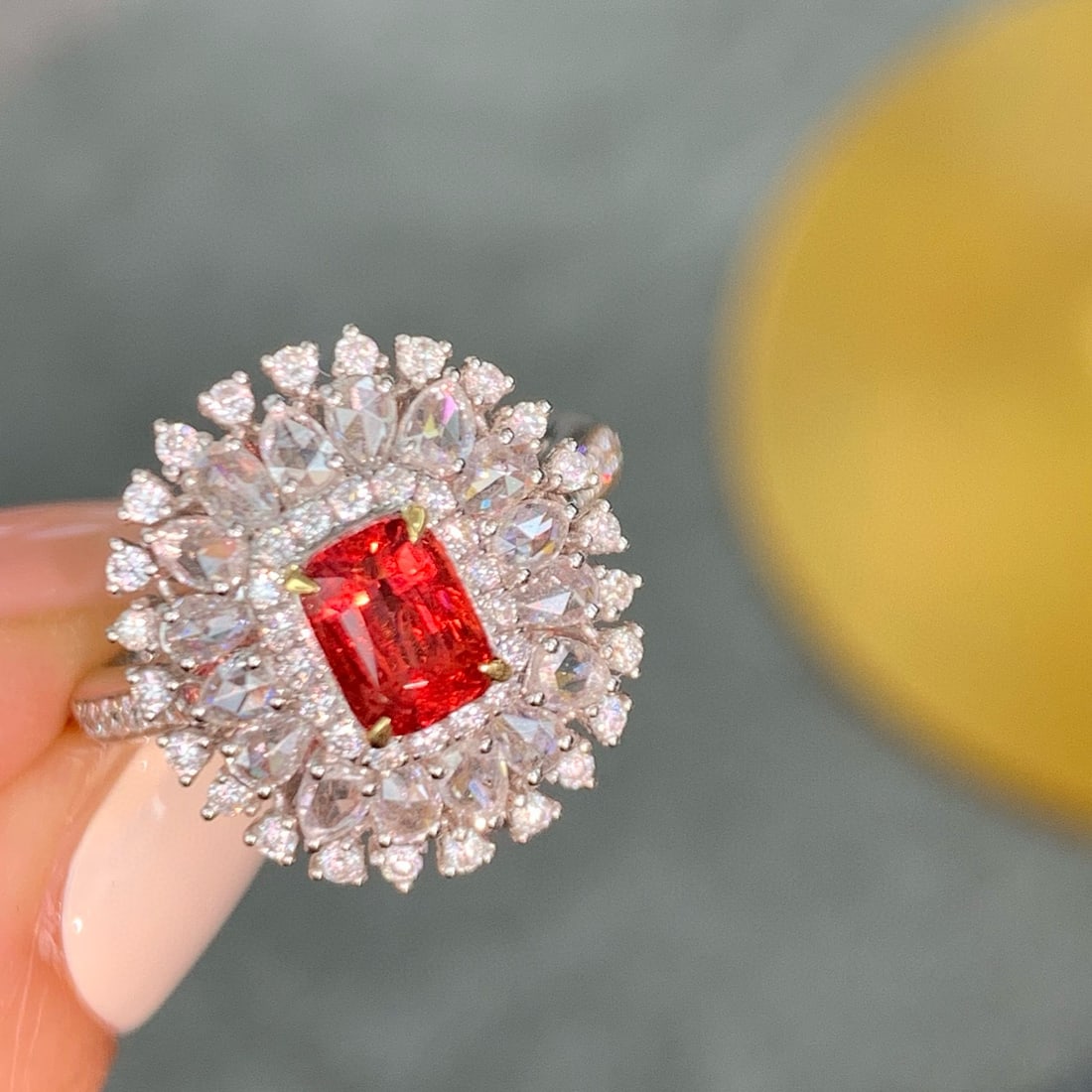 14k Gold 2.20 Ctw Natural Spinel & Diamond Ring/pendant( Without Chain ): Ref:230986373 // gold content:14k gold // ring size:7. 25us // // main gemstone:spinel // shape:cushion // carat weight:1. 04ct // color:red // treatment:natural // // adjacent gemstone 2 : diamond //