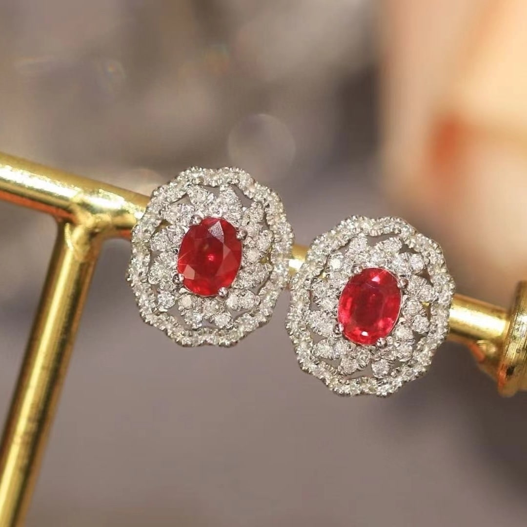 14k Gold 1.28 Ctw Natural Ruby & Diamond Earrings (1 of 7)