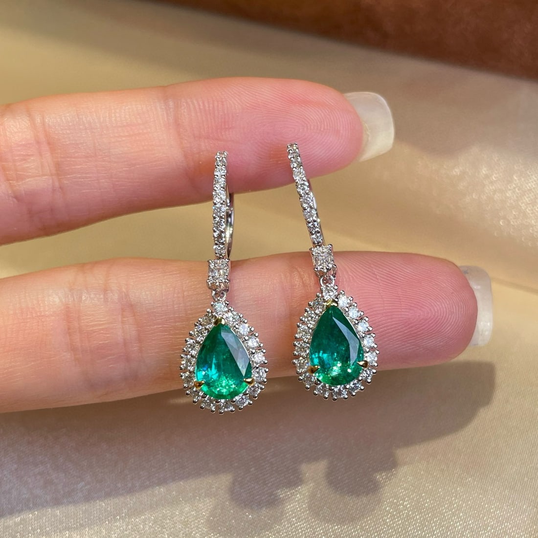 14k Gold 1.8 Ct Vivid Green Natural Emerald & Diamond Earrings (1 of 9)