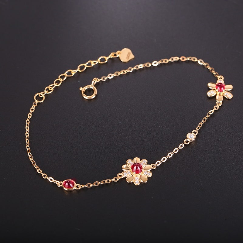 14k Gold 0.69 Ctw Natural Spinel & Diamond Bracelet: Ref:230993045 // gold content:14k gold // main gemstone:spinel // shape:round // carat weight:0. 61ct // color:red // treatment:natural // cut grade:g // // adjacent gemstone 2 : diamond // shape:roun