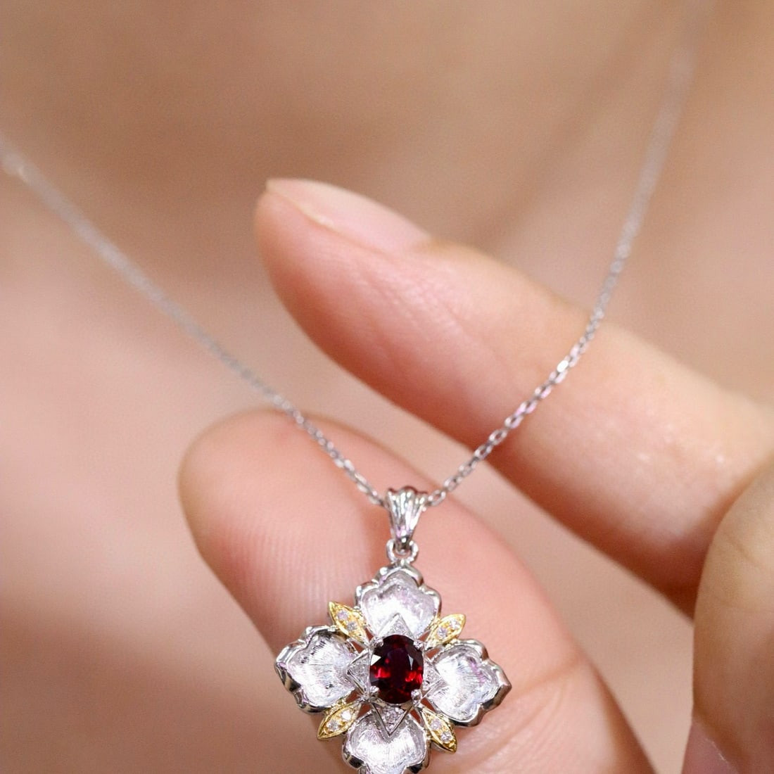 14k Gold 0.30 Ctw Natural Ruby & Diamond Pendant( Without Chain ) (1 of 7)