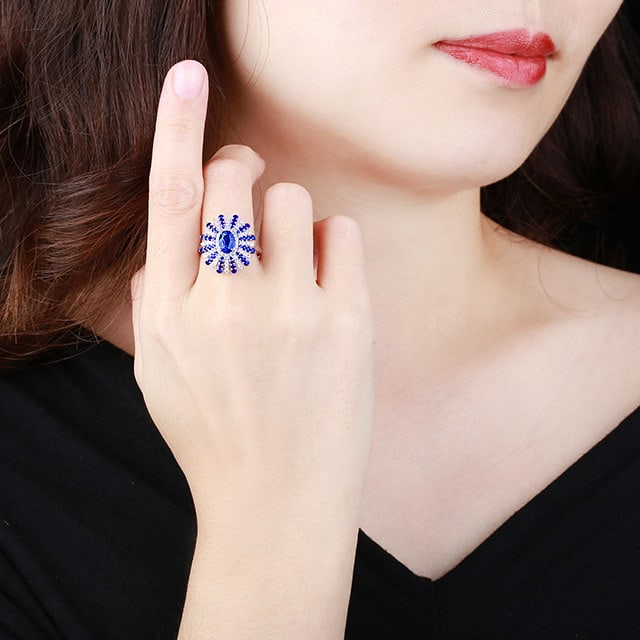 14k Gold 1.74 Ctw Natural Sapphire & Sapphire Ring - 7