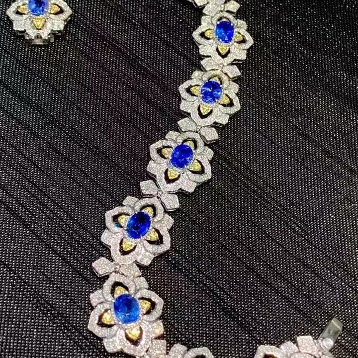14k Gold 5.6 Ct Natural Sapphire & Diamond Bracelet - 3
