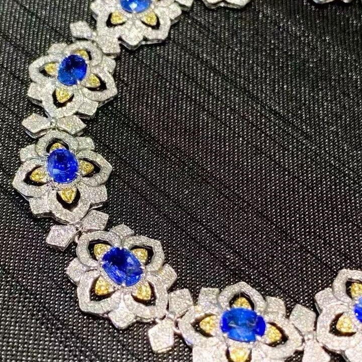14k Gold 5.6 Ct Natural Sapphire & Diamond Bracelet - 5