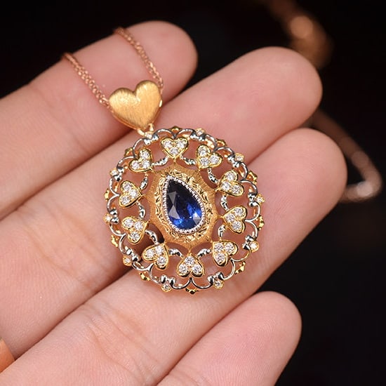 14k Gold 1.62 Ctw Natural Sapphire & Diamond Pendant( Without Chain ) - 6