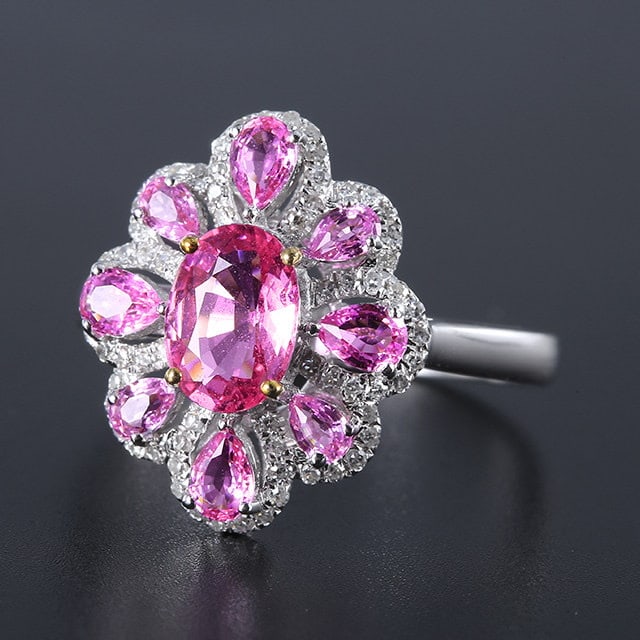 14k Gold 1.75 Ctw Natural Padparadscha Sapphire & Sapphire Ring - 2