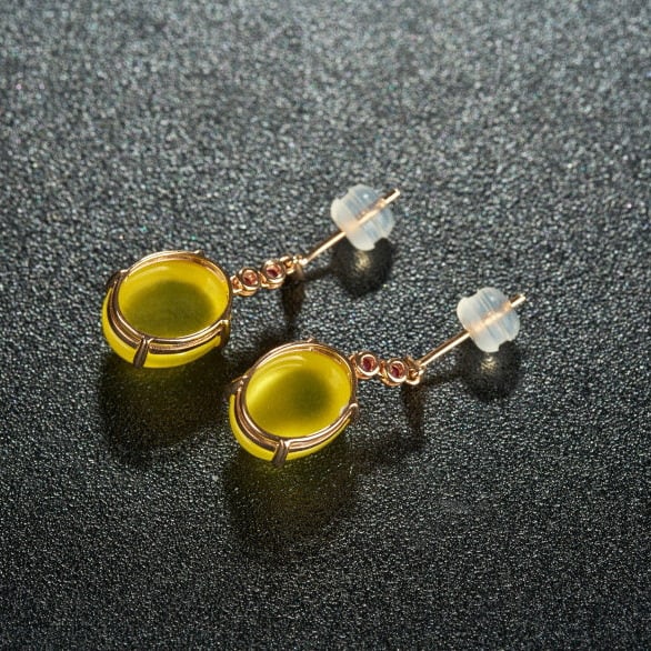 14k Gold 9.63 Ct Natural Prehnite & Diamond & Ruby Earrings - 7