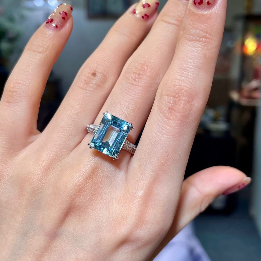 14k Gold 6.66 Ctw Natural Aquamarine & Diamond Ring - 3