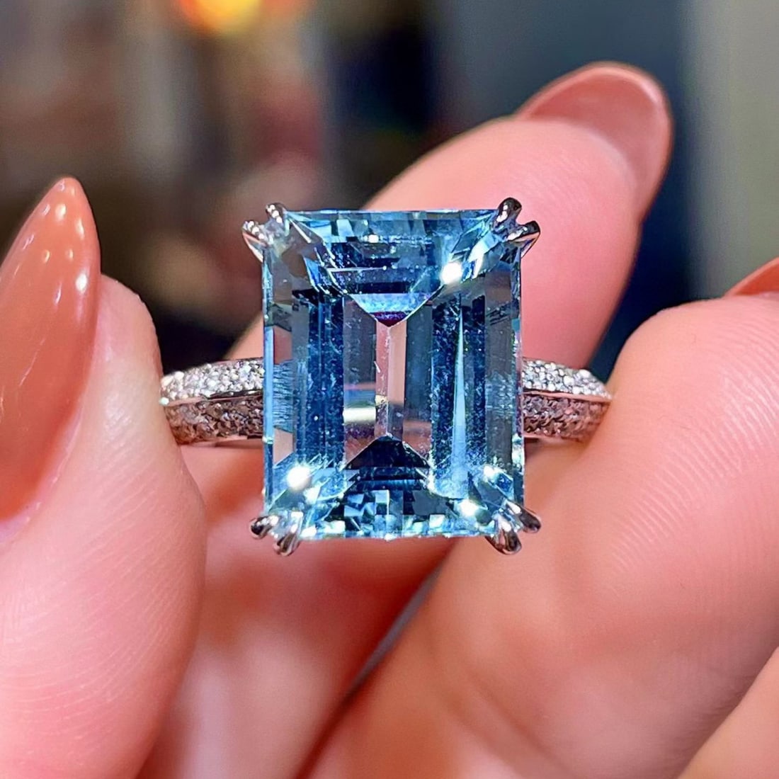 14k Gold 6.66 Ctw Natural Aquamarine & Diamond Ring - 4