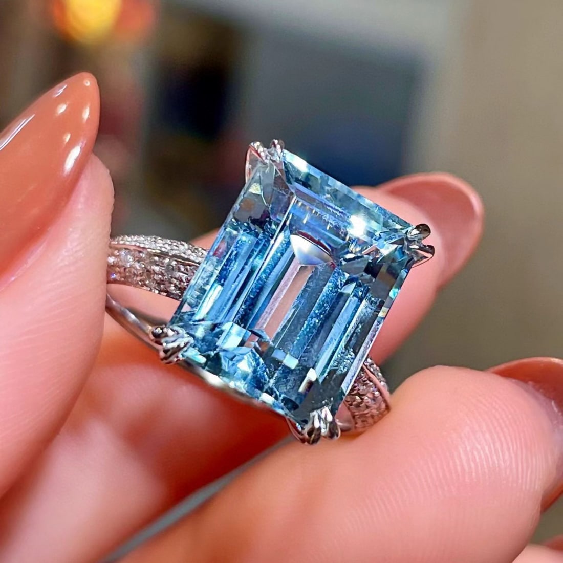 14k Gold 6.66 Ctw Natural Aquamarine & Diamond Ring - 6