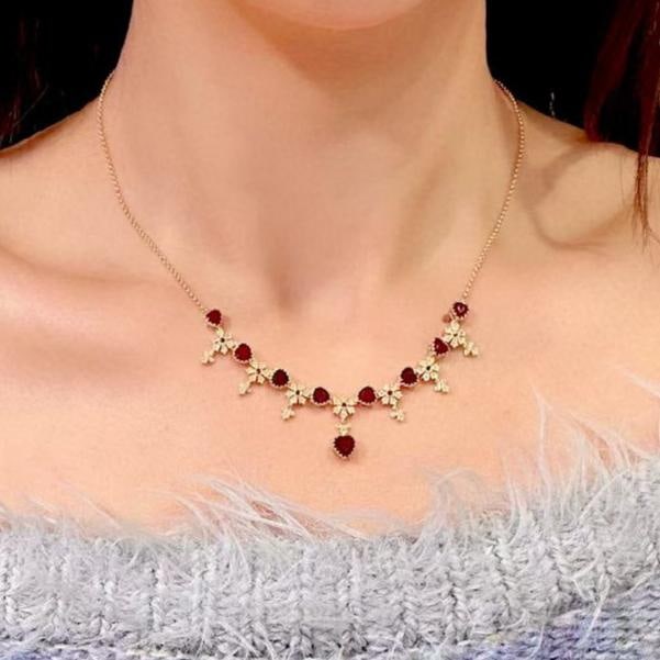 14k Gold 4.43 Ctw Natural Ruby & Diamond Necklace - 2