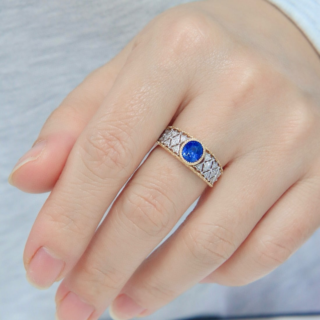 14k Gold 1.29 Ctw Natural Sapphire & Diamond Ring - 4